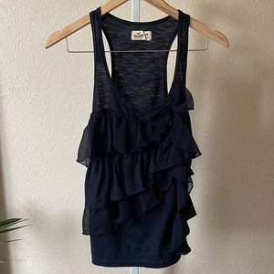 Hollister cute navy bow ruffle racer back tank